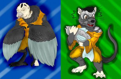Vulture and Yapok Transformation
A-Z Transformation gift done by [url=http://luckery.deviantart.com/]Wolfaro[/url]
Keywords: Wolfaro;Vulture TF;Opossum TF
